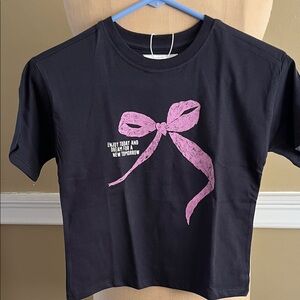 Zara Black Tee with Pink Bow Graphic size 6-7